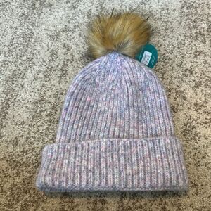 Anthropologie Lavender Knit-blend Women’s PomPom Beanie Hat O/S. (New)